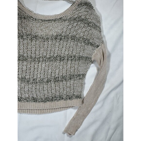 Free People Open Knit Cropped Sweater Boho V Back Top - Picture 4 of 6